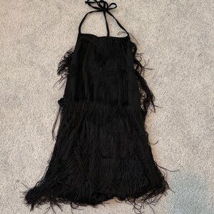 Black Fringe Halter Dress